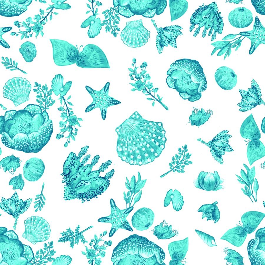 Estampa fundo do mar em azul